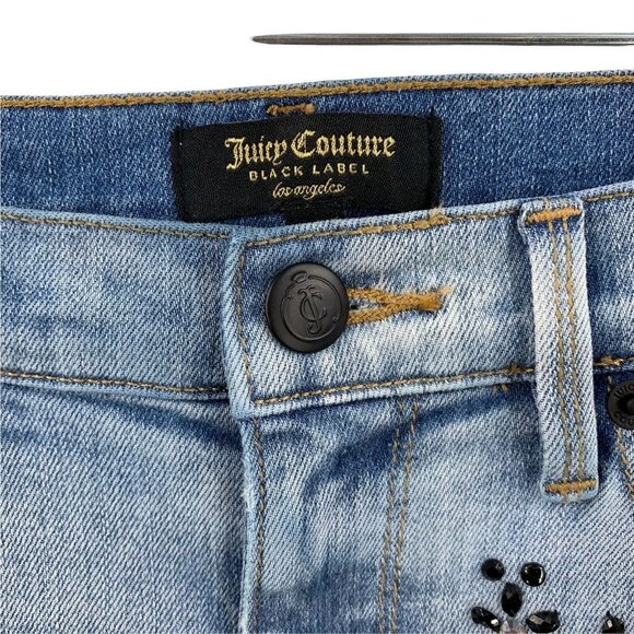 Juicy Couture Distressed Denim Beaded Raw Hem Skinny Jeans Size 25 - Picture 5 of 7